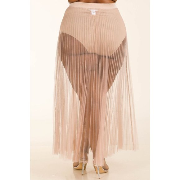 Women's Sexy Elastic Waist Pleated Mesh Maxi Skirt Plus Size 1X 2X 3X - Picture 6 of 11